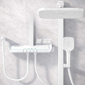 LED Termostatyczna Biała Kolumna Prysznicowa - Brakio