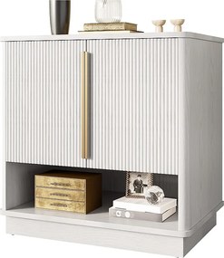 Nowoczesna szafka na buty z 2 drzwiami i otwartą przegrodą - 60 x 40 x 61 cm - uchwyty w kolorze złotym - MDF - biała