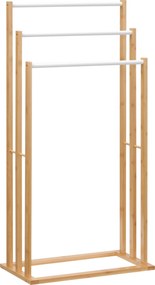 Wieszak na Ręczniki HOMCOM z Bambusa, 3-poziomowy, 3 Drążki, 48 x 25,8 x 94 cm, Naturalny + Biały