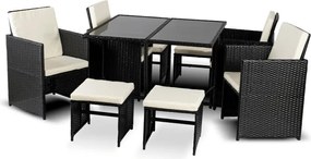 Zestaw Mebli Ogrodowych BONITO Czarny/Kremowy Fotele Pufy Stolik Technorattan Nowoczesny