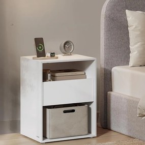 Stolik nocny LUCIANO z funkcją ładowania, 35x45x58,3 cm, biały Vasagle