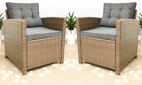 Komplet 2 foteli ogrodowych Minora naturalny, poduszki szare