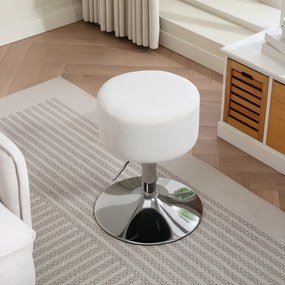 HOMCOM Stołek Barowy, Wyściełany z Metalową Ramą, Wygląd Kordu, Regulowana Wysokość, Obrotowy 360°, Biały