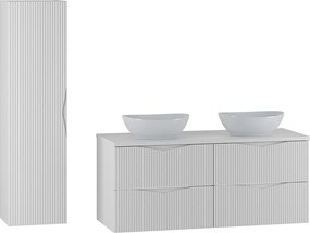 Biały Zestaw do Łazienki 120cm Szafka Blat Umywalka Słupek Ryflowane Fronty Cleo