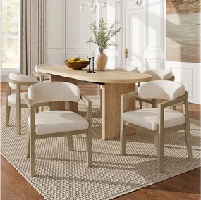 Zestaw 6 krzeseł do jadalni z litego drewna - 58 x 58 x 78 cm - Styl nowoczesny - tapicerka pętelkowa - naturalny