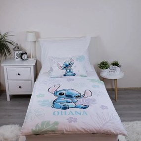 Biała bawełniana pościel dziecięca do łóżeczka 100x135 cm Lilo and Stitch "Ohana White" – Jerry Fabrics