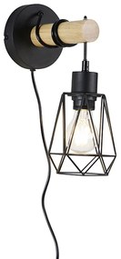 Rustykalna lampa ścienna czarna z drewnem - Dami Frame Rustykalny / Vintage Oswietlenie wewnetrzne