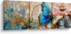 Obraz - Malowanie kwiatów i motyli (z zegarem) (90x30 cm)
