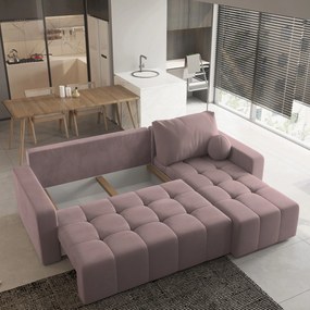 Masseno Narożnik VOLIRA z funkcją spania i pojemnikiem na pościel Narozniki L, Rozkładana sofa - Pudrowy róż, KRONOS 27