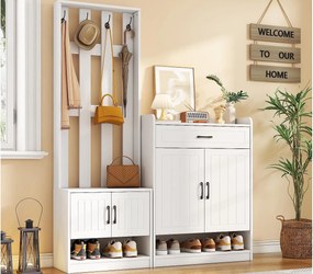 Nowoczesna szatnia - z wieszakami i szafkami na buty - z hakami i szufladą - Biały