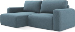 Narożnik lewostronny z funkcją spania - z tkaniny strukturalnej - jasny niebieski - KONA