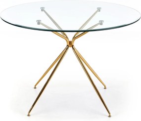 Szklany stół z okrągłym blatem na złotej podstawie Rondo