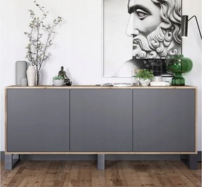 Komoda z 3 drzwiami - korpus dąb wotan, fronty grafit mat - 168 cm, metalowe nogi