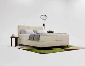Emporius Malaga Box łóżko kontynentalne z topperem 140x200 - łóżko z dwoma pojemnikami i materacem H3, tkanina aksamitna, beżowy (Magic Velvet 2201)