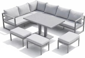 Narożnik ogrodowy Bellagio NM21-GR z pufami i stołem, szary, poduszki szare