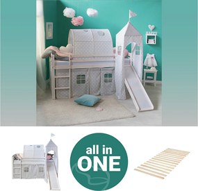 Łóżko piętrowe 207,5x228x219,5 cm Biało-szare, Stelaż, Wieża