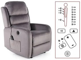 Fotel rozkładany PEGAZ VELVET M szary masujący SIGNAL