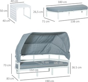 Outsunny 5-osobowy zestaw mebli ogrodowych, wyspa słoneczna, sofa ogrodowa z baldachimem, w zestawie poduszki, Biały + Szary