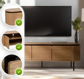 Owalna szafka RTV z ryflowanymi wstawkami Beck 160 cm, dąb