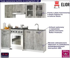 Mały komplet mebli kuchennych beton z witryną 180 cm M6-W78