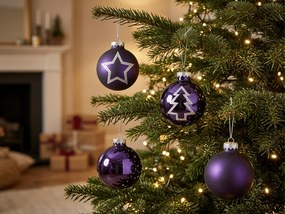 Zestaw 12 szt. ozdób świątecznych PURPLE JOY szklane 7,5 cm, fioletowe