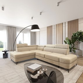 Masseno Narożnik AVISE z funkcją spania i pojemnikiem na pościel Narozniki L, Rozkładana sofa - Kremowy, MONOLITH 04