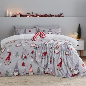 Szara pościel dwuosobowa z mikropluszu 230x220 cm Festive Gnomes – Catherine Lansfield