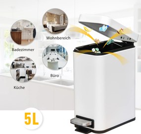 HOMCOM Kosz na śmieci 5L z pedałem i pokrywą do salonu Biały elegancki design łatwe czyszczenie | Aosom PL