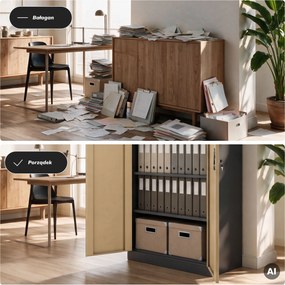 Szafa metalowa ze schowkiem antracytowa/orzech, 900x1850x450 mm: TOMASZ Eco Design