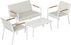 Outsunny Zestaw mebli ogrodowych 4 osobowy sofa dwuosobowa fotele stół metalowy na taras balkon ogród | Aosom PL