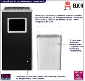 Stalowy czarny kosz na śmieci z popielniczką 45L C3-K30