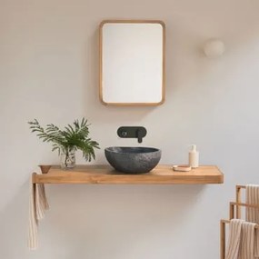 Zestaw Mebli Łazienkowych 130x45 Cm Wiszący Z Drewna Tekowego Neill Drewno Tekowe & Nieregularna Z Czarnego - Sklum