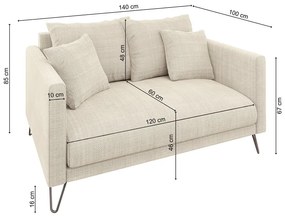 Kremowa sofa z tkaniny szenilowej 140 cm Freya – Ropez