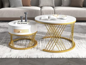 Zestaw 2 stolików kawowych - blaty z efektem marmuru - Biały
