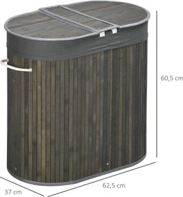 HOMCOM Kosz na bieliznę 100 L z pokrywą, uchwytem, 2 sekcje, wyjmowany worek na pranie, do sypialni, łazienki, wykonany z bambusa, szary