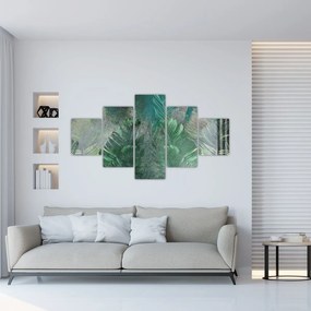 Obraz - Tekstura betonu z liśćmi (125x70 cm)