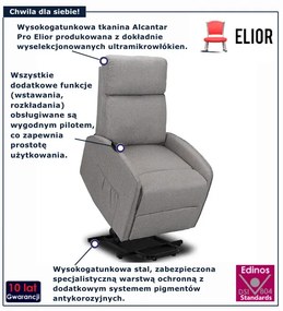 Szary fotel rozkładany z funkcją podnoszenia E2-C52