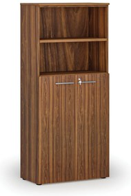 Szafa biurowa kombinowana PRIMO WOOD, drzwi na 3 poziomach, 800 x 420 x 1781 mm, orzech