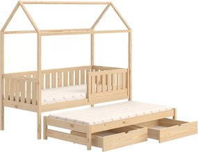 Łóżko domek Nemos 90x200 parterowe wysuwane - sosna