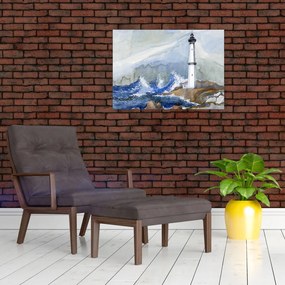 Obraz na szkle - namalowana latarnia morska (70x50 cm)