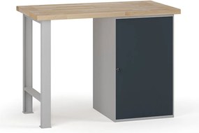 Stół warsztatowy G7, blat bukowy, 1200 x 685 x 840 mm, 1x szafka, grafitowy