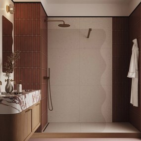 Ścianka prysznicowa Walk in fix szkło transparentne falowane 8mm MOLIS Wave Clear MASSI | Różne rozmiary : Kolor profili kabiny - złoty szczotkowany, Szerokość ścianki - 70 cm, Typ montażu - WALK in FIX (Do ściany)