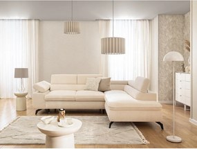 Kremowy narożnik z tkaniny szenilowej (prawostronny/w kształcie litery L) Marbeya – Ropez