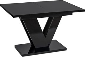 Zestaw Stół Prostokątny Rozkładany CLARK 120-160 cm Czarny Połysk i 4 Krzesła Tapicerowane RICK Szare Welurowe