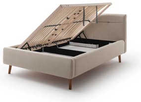 Beżowe tapicerowane łóżko dwuosobowe ze schowkiem i stelażem 140x200 cm Lotte – Meise Möbel