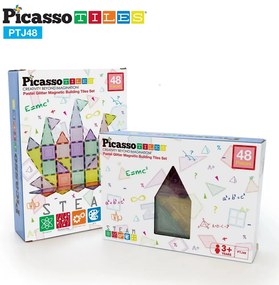 PicassoTiles zestaw 48 elementów Blokimagnetyczne, brokatowe