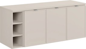 Trzydrzwiowa szafka łazienkowa Bella 140 cm z regałem i blatem, kaszmir