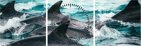 Obraz - Delfiny w oceanie (z zegarem) (90x30 cm)