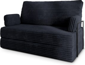 Masseno Sofa piankowa LADIA z funkcją spania, Kanapa z pianki do salonu, Bezmontażowa, Tkanina sztruksowa – Czarny TILIA 100