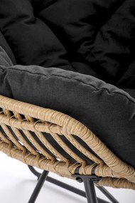 WHISPER fotel wypoczynkowy, czarny, naturalny, rattan, tkanina,